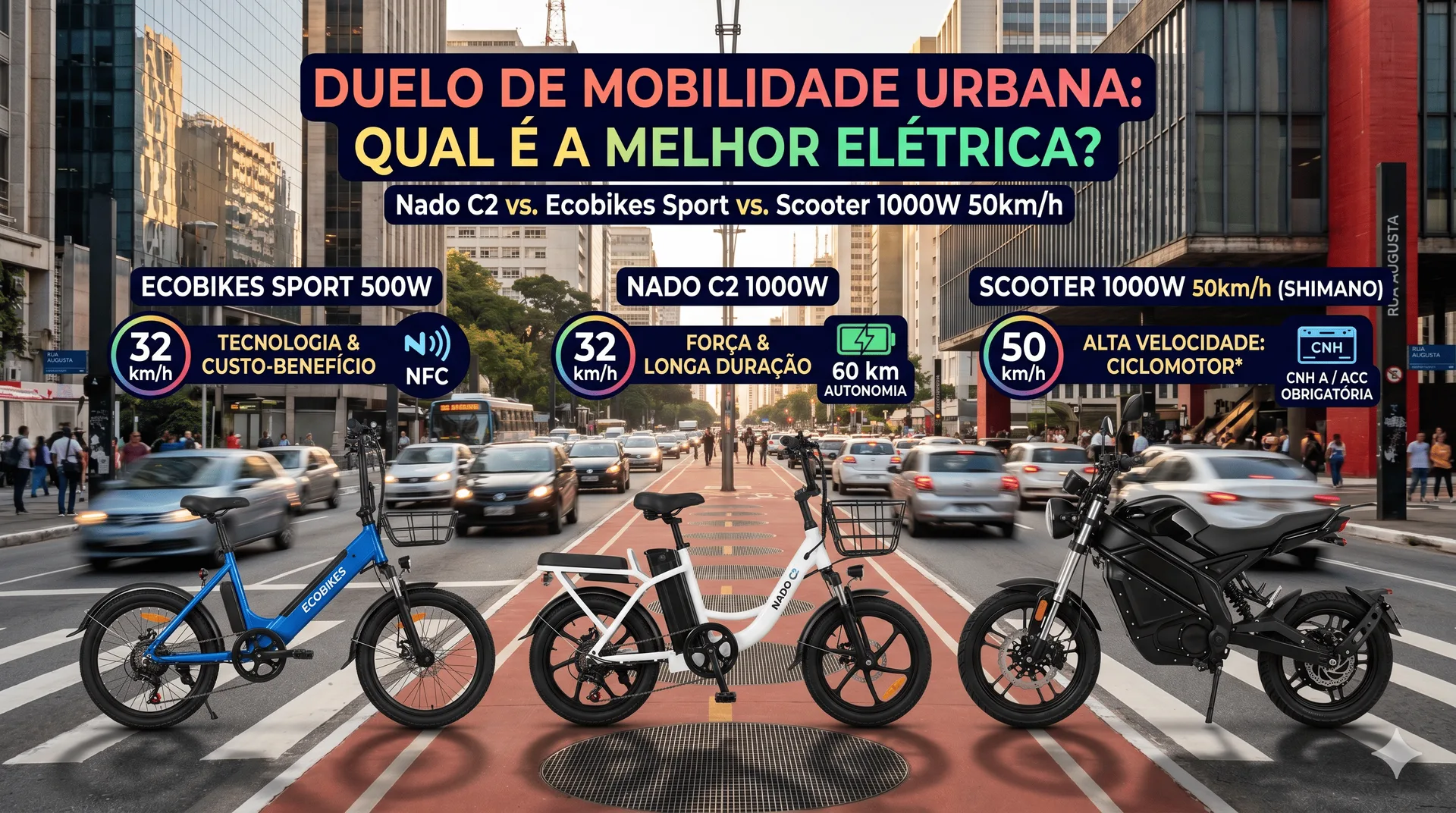 Capa: Duelo de Mobilidade Urbana comparativo entre bicicletas eletricas
